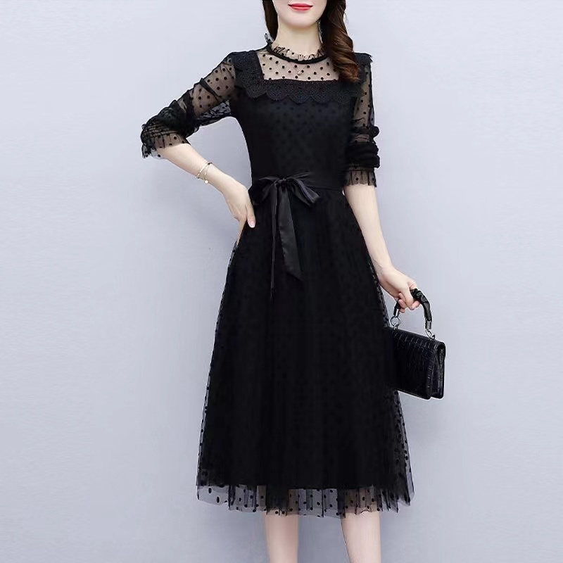 [LIMITED] BEST PRODUCT FAN 2023 Gaun hitam renda Korea baru/dress korean style/dress pesta wanita