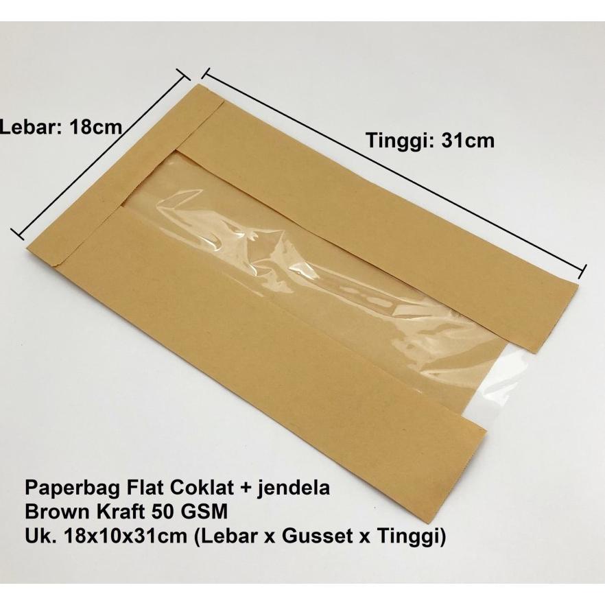 

Terlaris (100 Pcs) Paperbag kantong kertas Coklat Polos (XL) +Jendela. Kantong baker
