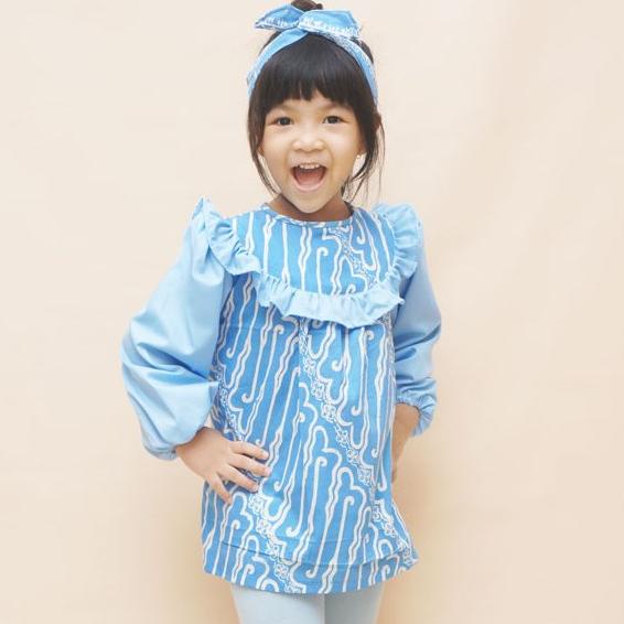 atasan blouse batik anak perempuan seri awasada biru 6 bulan -12 tahun