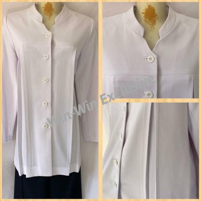 Setelan Blazer Kerja Kantor Wanita Hamil Putih Dongker Pemda PNS