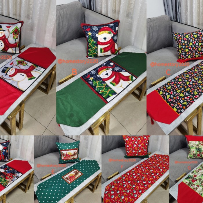 sarung bantal kursi sofa motip natal premium quality set taplak meja