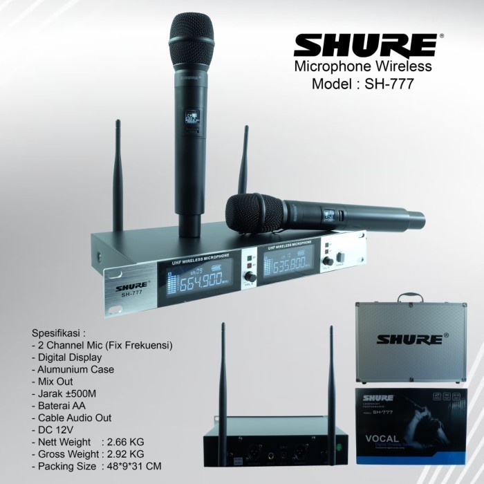 Mic Wireless SHURE SH777 SH 777 Free Koper