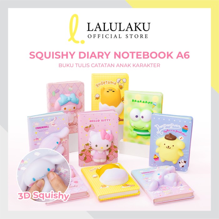 

BUKU DIARY MELODY CINAMONROLL HELLO KITTY 3D SQUISHY BOOK NOTEBOOK