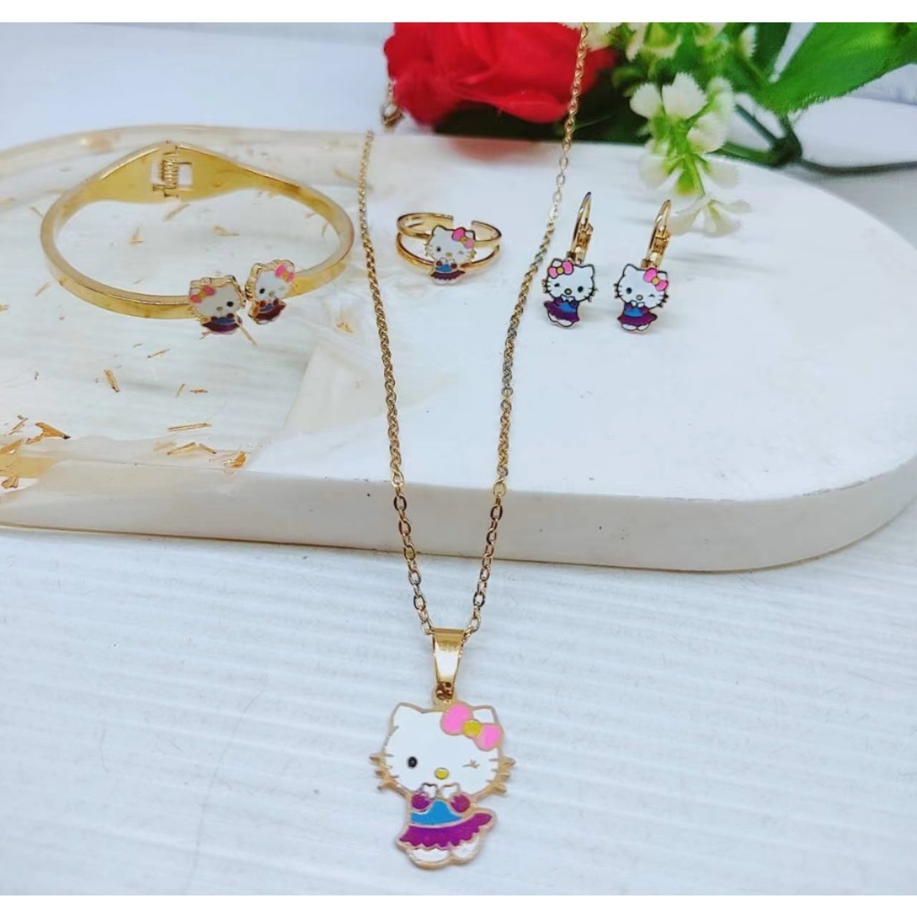 Set Titanium Anak 3359 Perhiasan Kalung Gelang Dan Anting Cincin