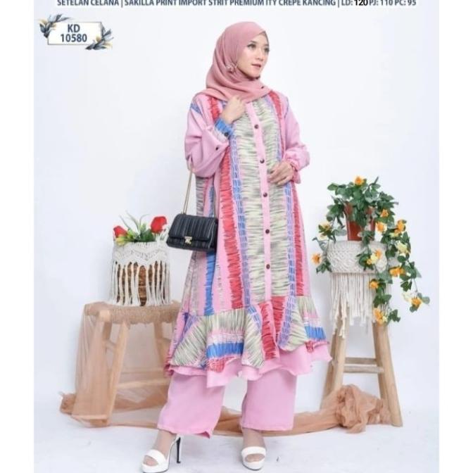 SETELAN CELANA LONG TUNIK SETCEL JUMBO LD 120 BAJU MUSLIM KULOT RAYON