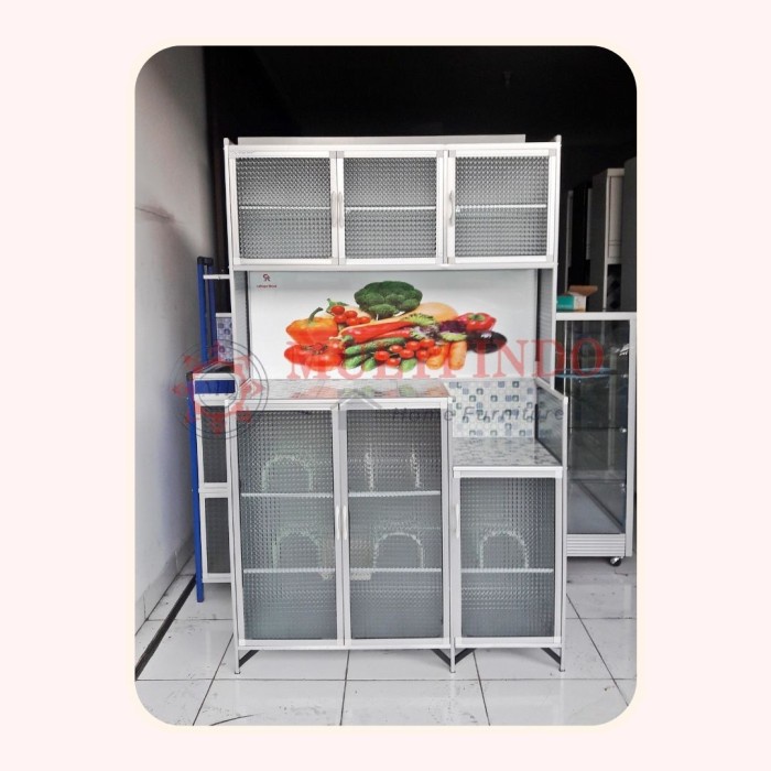 Promo Lemari / Rak Piring Aluminium Magic Com Gambar 3 Pintu