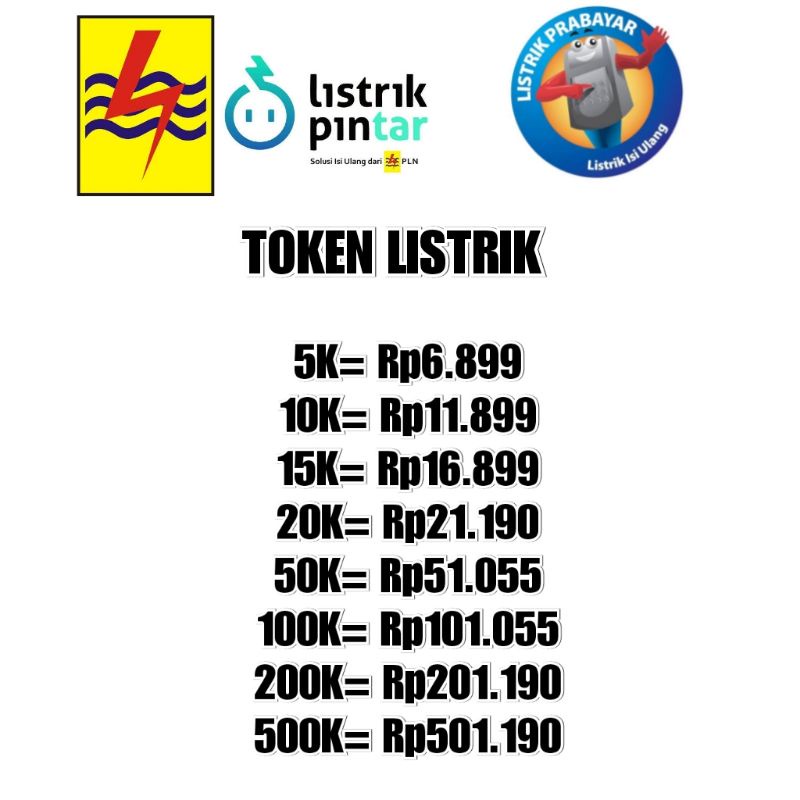 TOKEN LISTRIK/PLN TOKEN LISTRIK PRABAYAR ISI ULANG TOKEN LISTRIK 5K,10K,15K,20K MURAH DAN CEPAT