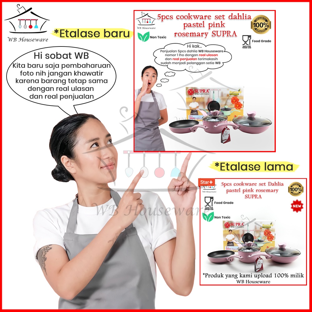 5Pcs Cooare Set Supra Pastel Pink Renatta / Dahlia Panci Set Supra