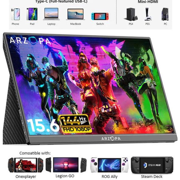 Arzopa Portable Gaming Monitor Fhd 15.6" 144Hz Malaikaer