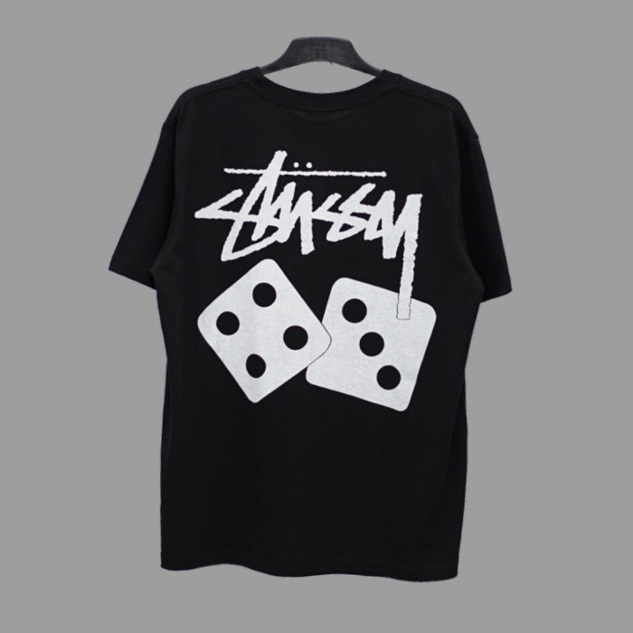 TSHIRT STUSSY WHITE DICE BLACK ORIGINAL KAOS PRIA WANITA BRANDED - S