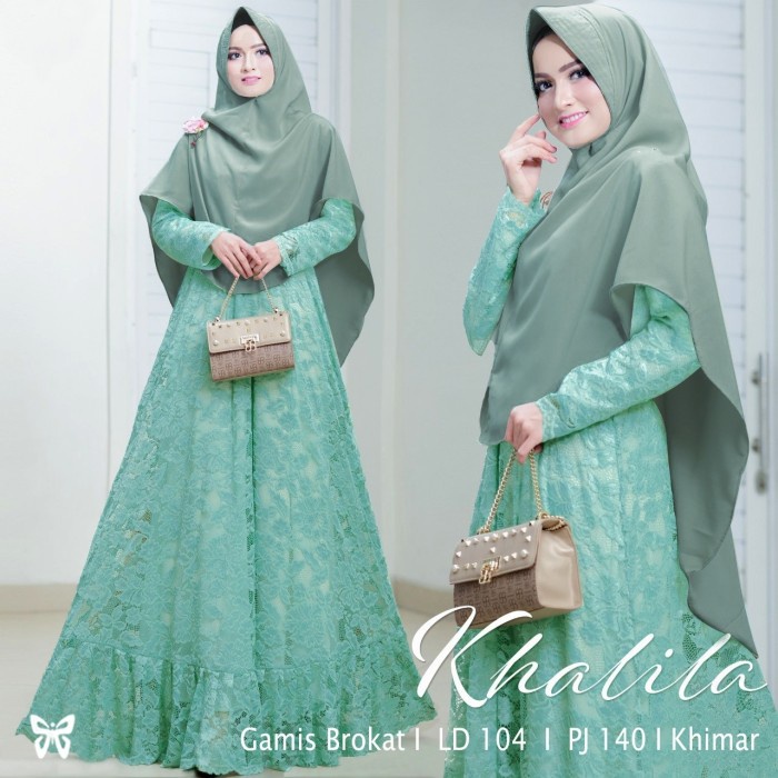 NEW GAMIS WANITA MUSLIM KHALILA + HIJAB BAHAN WALLYCREPE BRUKAT star