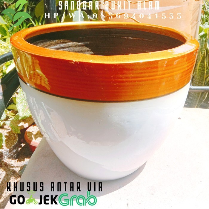 Pot Keramik/Pot Gerabah/Pot Tanah Liat/Pot Bunga Putih Diameter 30 Cm