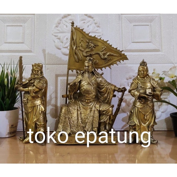 patung kwan kung / kwan kong / guan yu - kuningan - 8 inch -set