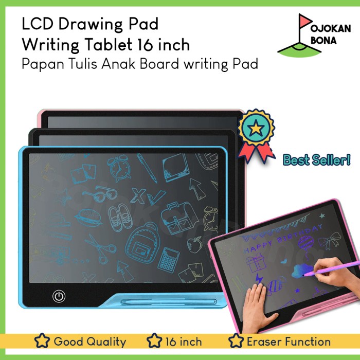 

LCD DRAWING WRITING TABLET 16" PAPAN TULIS ANAK BOARD WRITING PAD