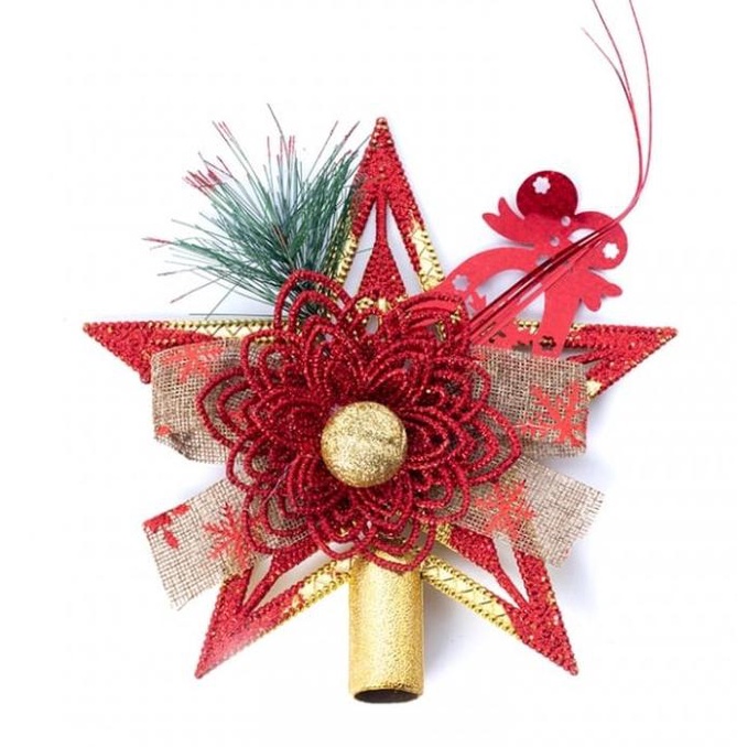 Natal // Hiasan Top Bintang Pohon Natal / Merah (Besar)-Pucuk Pohon Natal Stok Terbatas