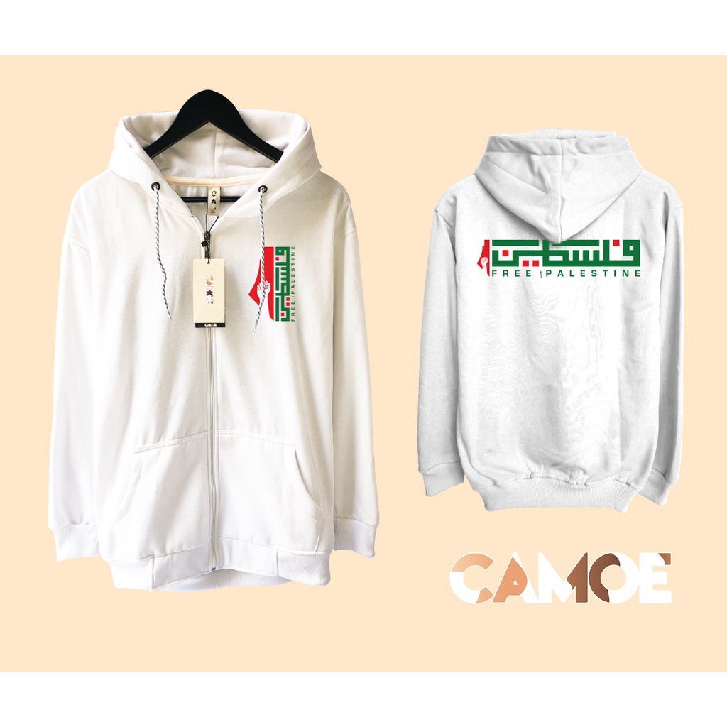 Jaket Hoodie Zipper Free Palestine Arabic Arab Palestina Peta