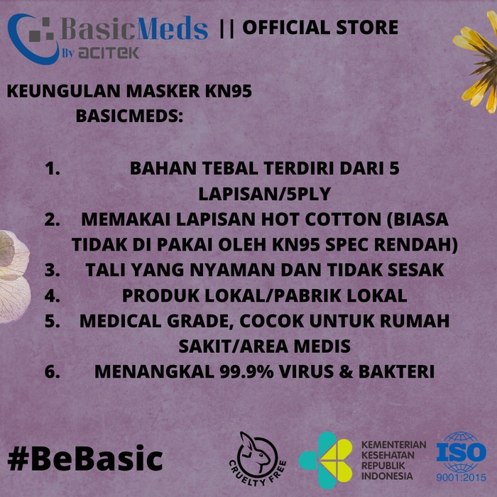 Basicmeds KN95 Extra Protection Medical Mask/Masker Medis/Emboss/BLACK -Tatasie