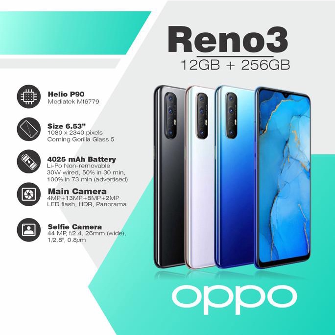OPPO Reno3 5G HP Ram 8/128GB 12/256GB Original Handphone 100% Baru Sma