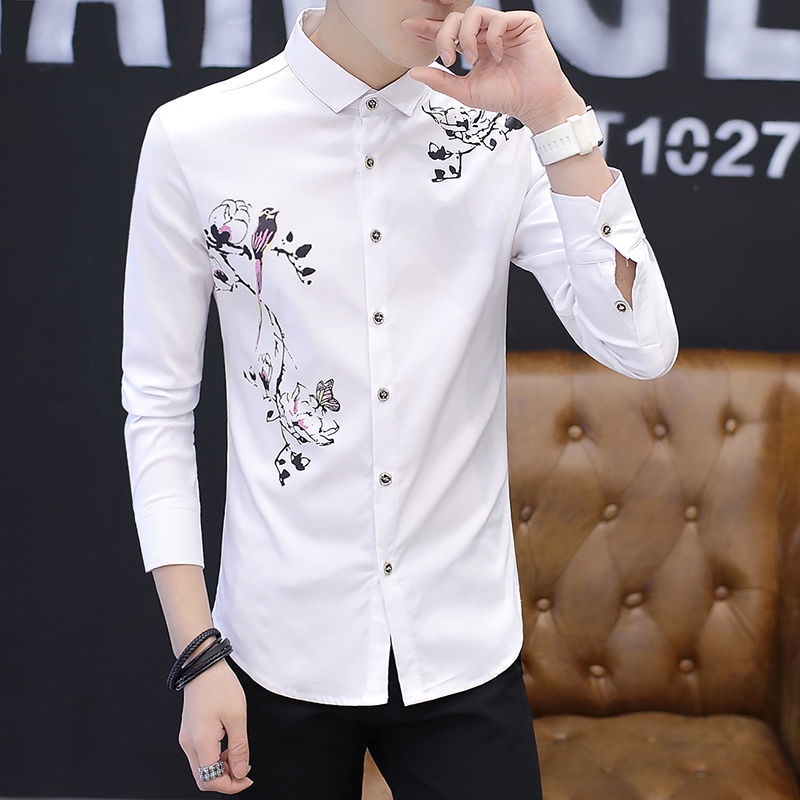Kemeja Pria Lengan Panjang Motif Gaya Korea Baru