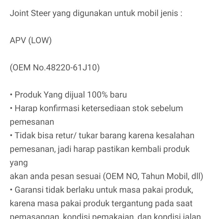 Joint Steer Stir Join Suzuki APV star