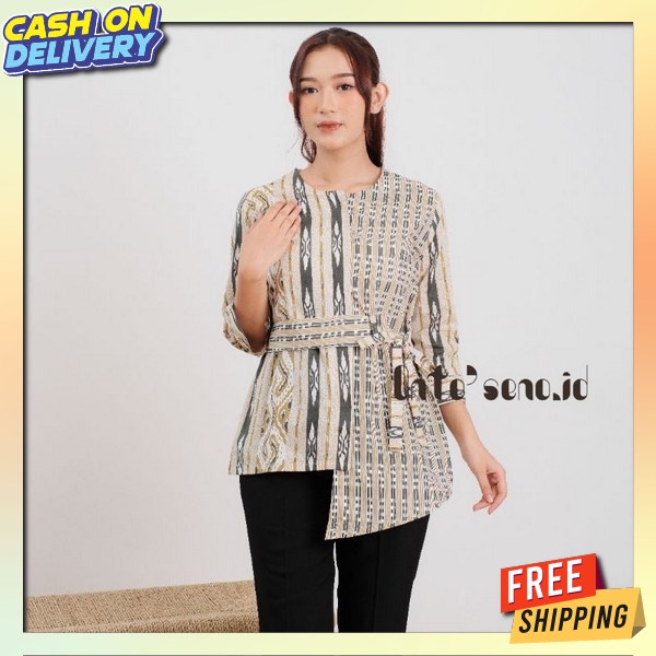 Buju Kerja Formal Motif Batikk Baju Atasan Cewe Modern Blos Perempuan Kemejs Sinoman Barik Bahan Pre