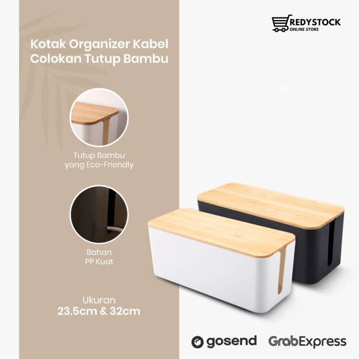 

Promo Kotak Organizer Kabel Charger Cable Management Box Tutup Bambu