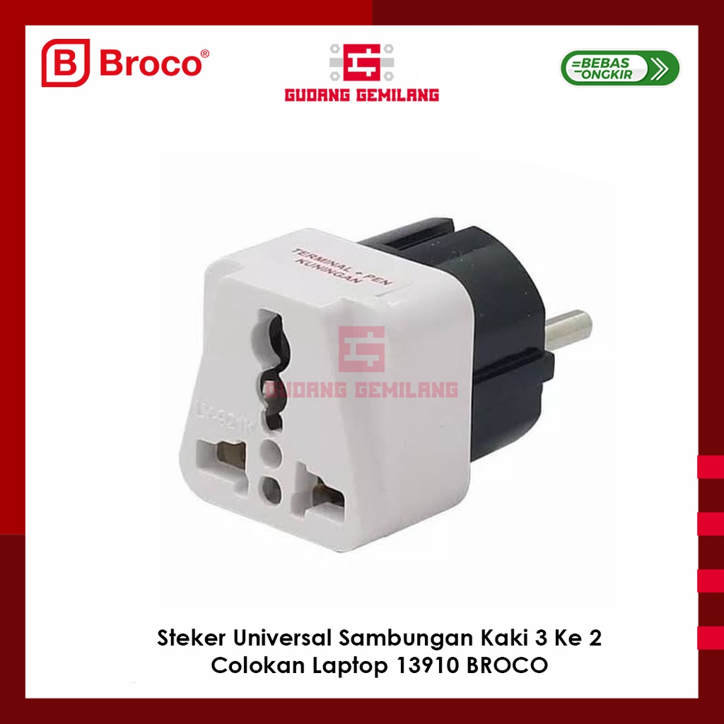 Steker Universal Sambungan Kaki 3 Ke 2 Colokan Laptop 13910 BROCO