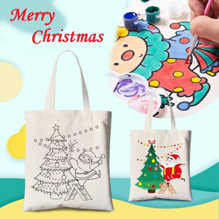 [BS]  DIY Mewarnai Tas Kanvas Christmas, Mewarnai Tas Kanvas Natal, Kado Natal Anak Art Craft