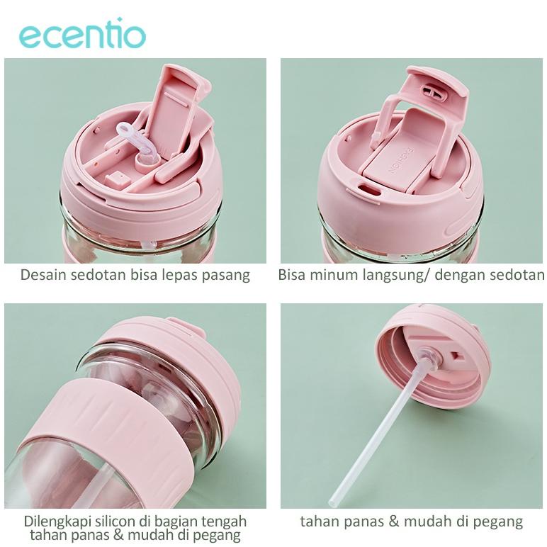 Termurah ecentio gelas tumbler coffee cup 500ml sedotan kaca Coffee Cup kopi Tempat Minum Gelas Kaca