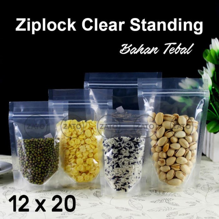 Ziplock Clear Standing 12x20 cm - plastik standing pouch - kemasan