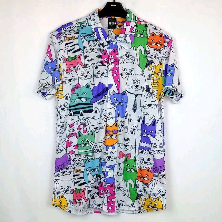 Kemeja Pria/Wanita Dewasa Lengan Pendek | SPOON | Motif - Color Cat