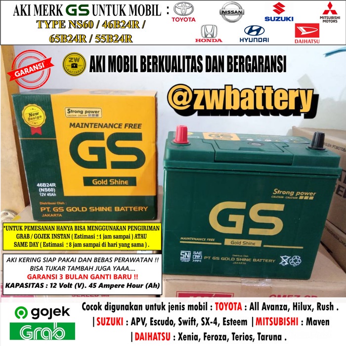 Aki Mobil Suzuki Apv -Swift -X Over Gs Ns60 Mf/Aki Kering [Kode Ab001Kode Ab002Kode Ab003Kode