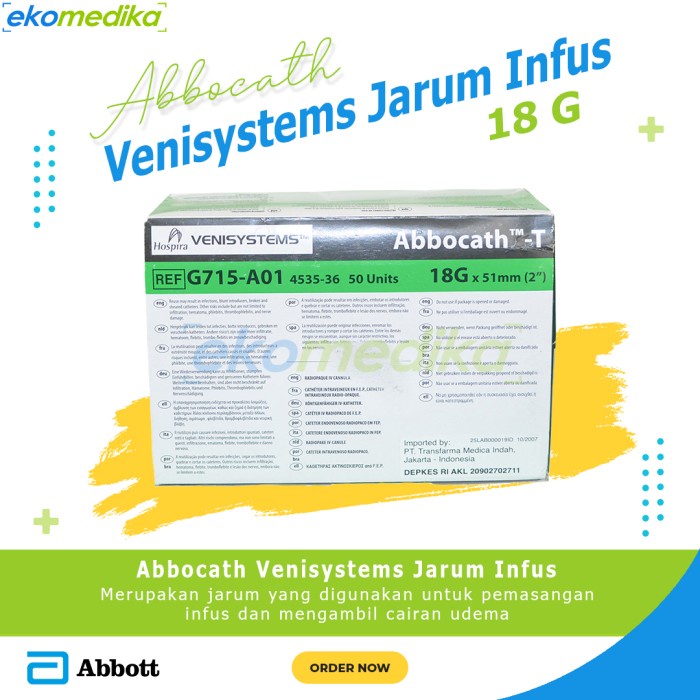 Abbocath Abboth /Venisystems Jarum Infus Abbocat Abbot 18G 20G 22G 26G -CTT