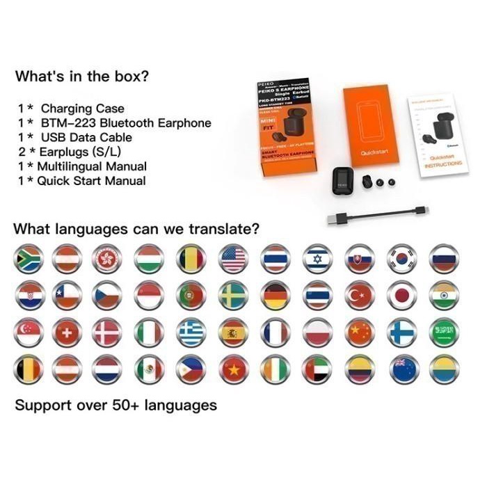 

TERLARIS - PEIKO S - SMART INTELLIGENCE MINI EARBUD BLUETOOTH INSTANT TRANSLATOR