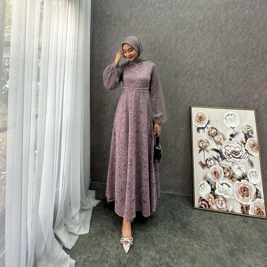 NADINE DRESS PREMIUM TERBARU GAMIS MUSLIMAH REMAJA GAUN KONDANGAN PESTA BRUKAT ELEGAN DRESS LEBARAN