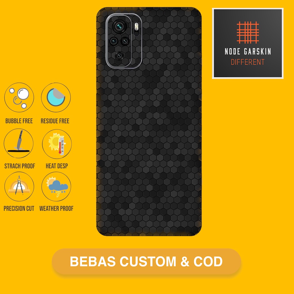 Garskin Skin Vinyl Redmi Note 10 dan note 10s Fullbody Atau Backonly - Bisa Custom - black honeycomb