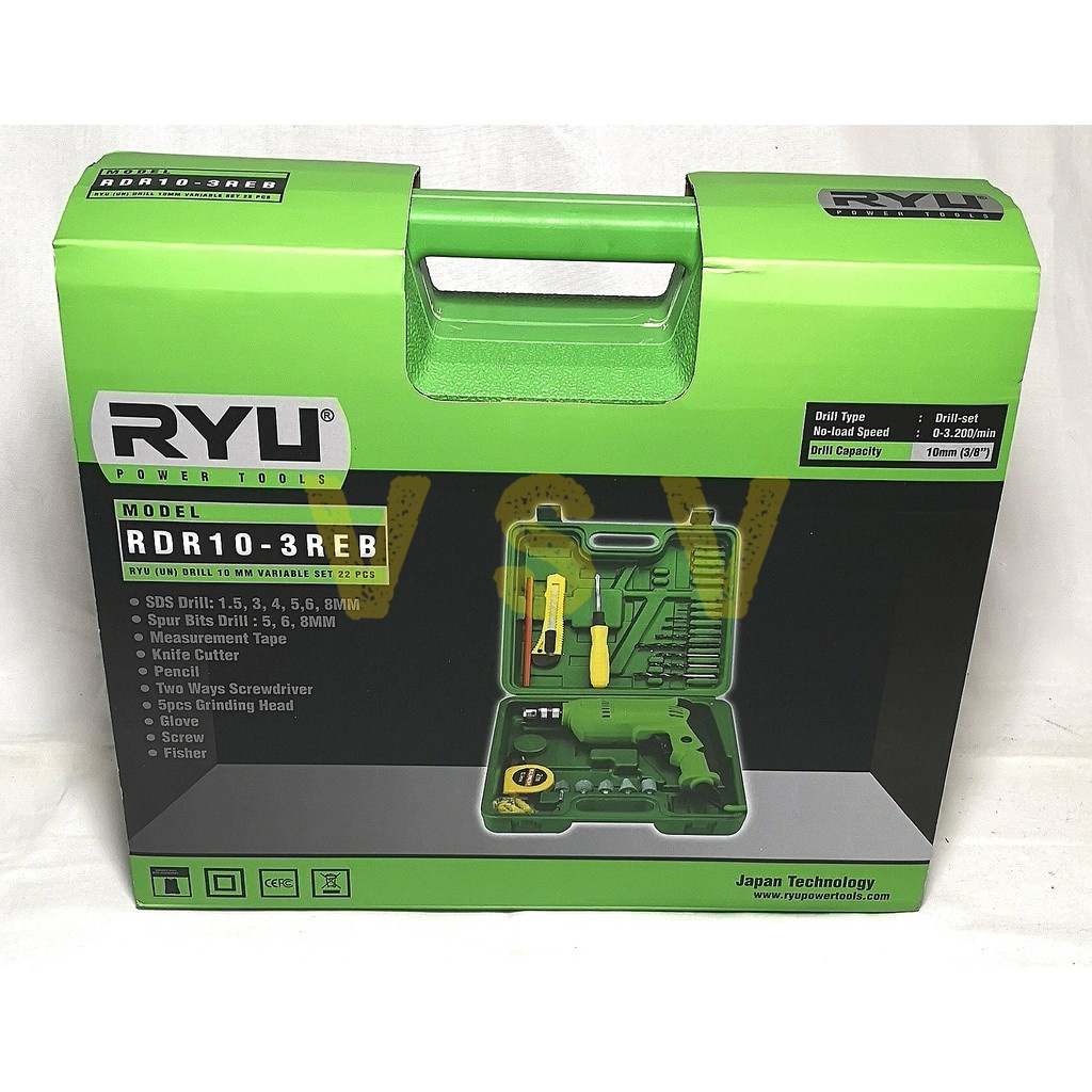 Ryu Mesin Bor Set Koper Rdr 10-3 Reb 10 Mm Set 22Pc / Bor Set / Mesin Bor 10Mm Set (Ga Bisa Buat