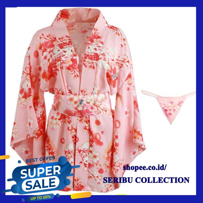 LINGERIE WANITA SEXY SIFON KIMONO JEPANG BAJU TIDUR SET G STRING  EKSLUSIF 