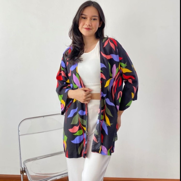 CARDIGAN KIMONO OUTER FLOWER, CARDIGAN WANITA OVERSIZE, CARDIGAN KATUN