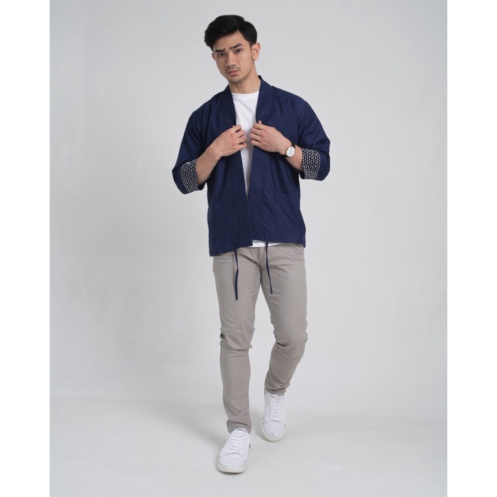 D'GAWAN OUTER BATIK PRIA NUQTA KIMONO - NAVY