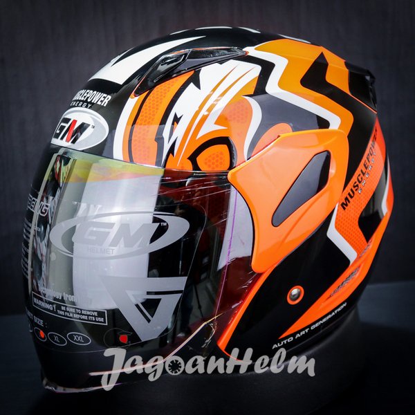 Gm Helm Fighter Muscle Power Se -Orange Fluo Black- Single Visor