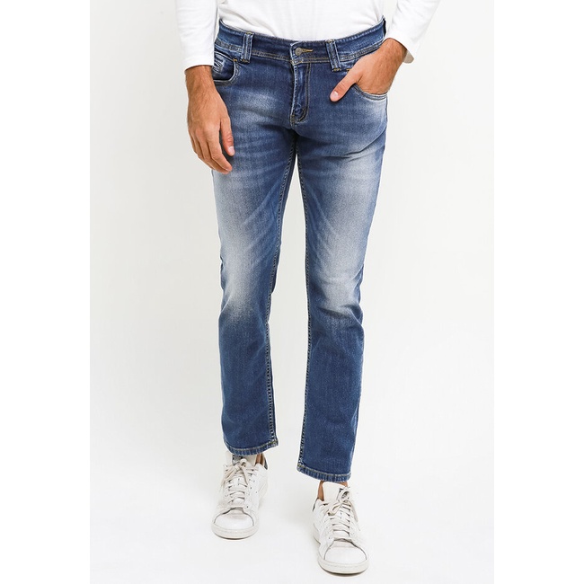 Celana Jeans Lois Original Pria Bawahan Unlined Asli Trendy Slim Stretch Fit Denim Pants SLS035D1 Lelaki Vintage Spandex
