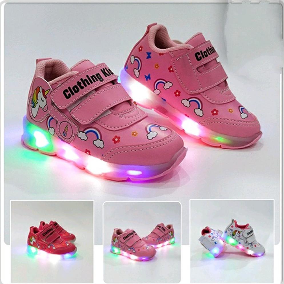 TERLARIS SEPATU KETS SNEAKERS UNICORN LED ANAK PEREMPUAN KEREN LUCU/ SEPATU SEKOLAH ANAK PAUD TK SD/