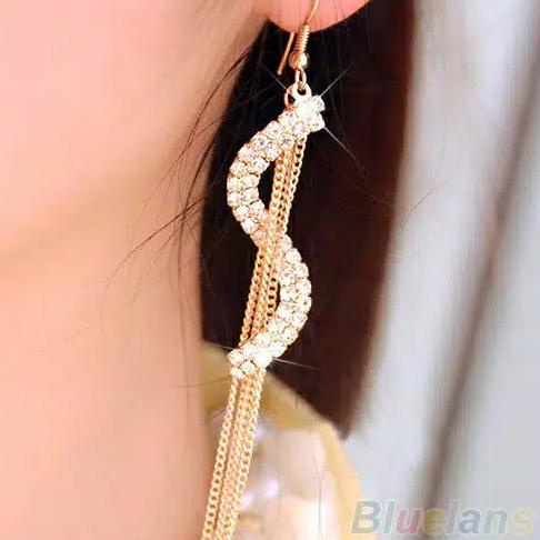 Anting Panjang Wanita Xuping Lapis Emas Korea Import Wedding Earrings