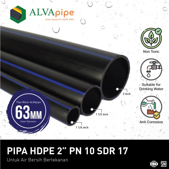 Promo Pipa Hdpe 2 Inch (63 Mm) Pn 10 Sdr 17; Ecer Per Meter Selang Irigasi