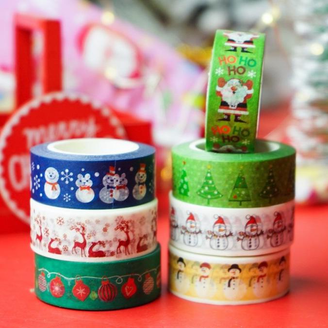 

monggo] (1ROLL=10M) Tape hampers lem natal lem stiker natal tape stiker xmas