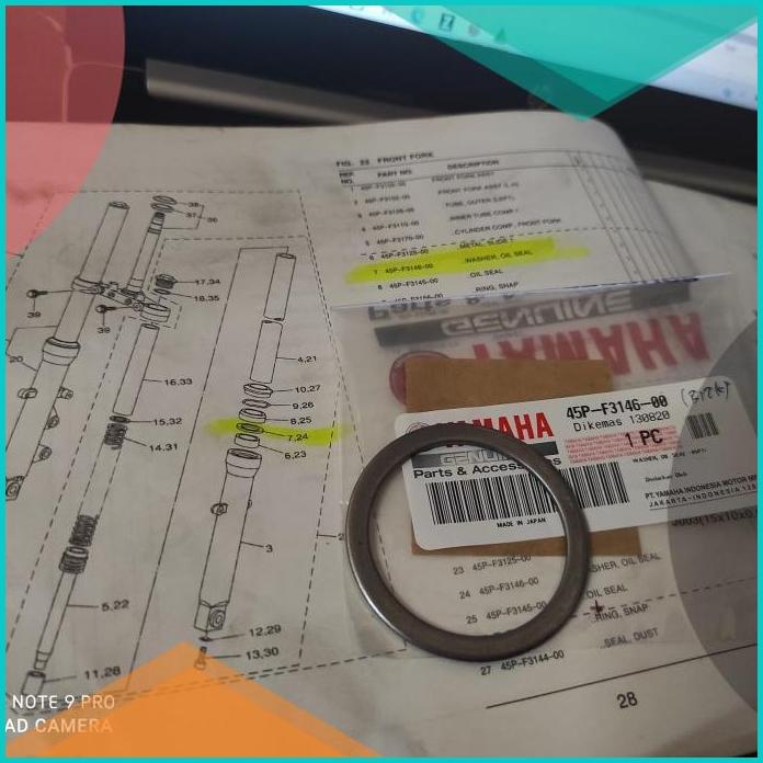 RING SEAL SOK DEPAN BYSON (no:7 & 24) YAMAHA (45P-F3146-00) 20JVLZ3 l