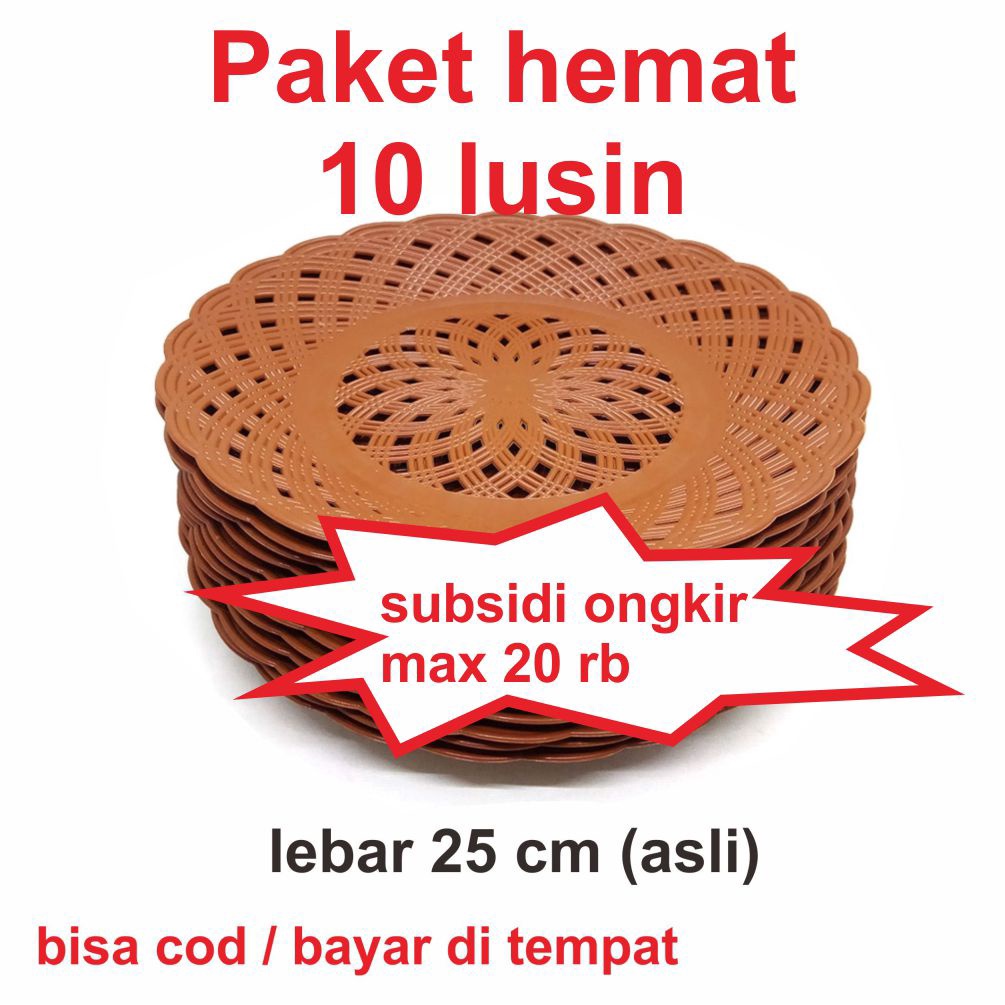10 Lusin Paket Hemat Piring Anyaman Rotan Plastik 120 Pcs - Cokelat / Piring Plastik / Piring Anyam