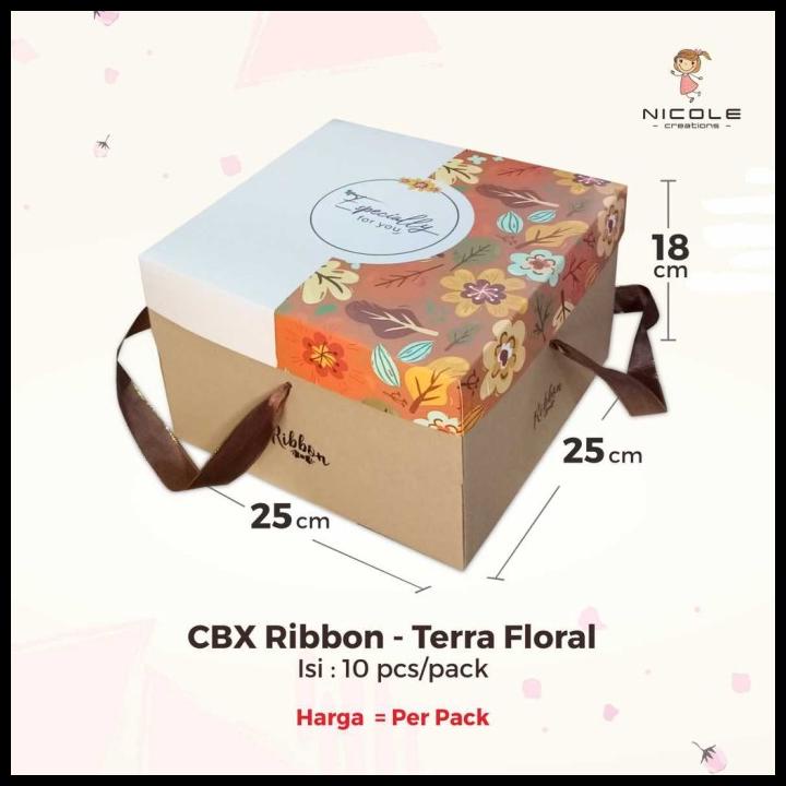 

TERBARU CAKE BOX/PACKAGING KUE/KOTAK KUE RIBBON TERRA FLORAL 25 X 25 X 18 CM
