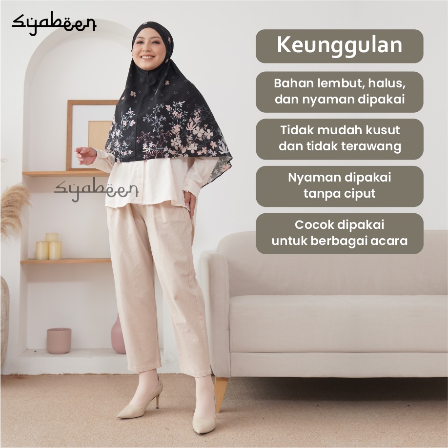 STYLISH HIJAB DAILY Syabeen Bergo Zahra Kerudung Instan Jilbab Printing Hijab Wanita Cantik Bahan